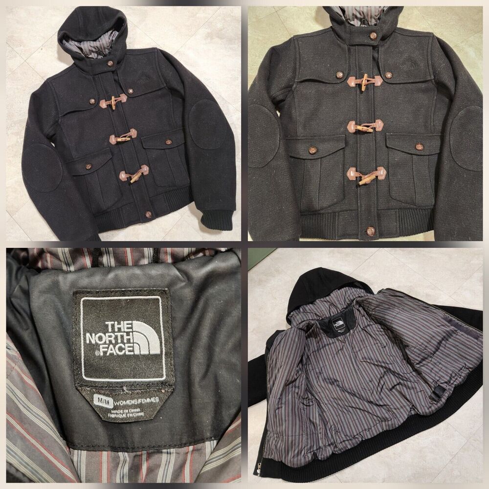 The North Face Womens M Medium Wool Hooded Toggle Insulated Bomber Jacket Coat